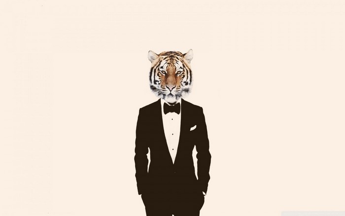Tiger wearing a tuxedo