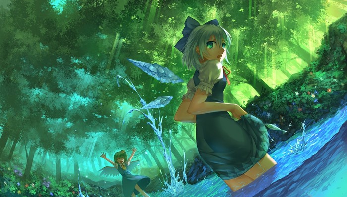 Cirno and Daiyousei from Touhou in a forest