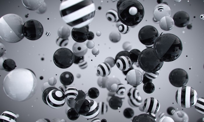 Monochrome spheres and circles in digital art