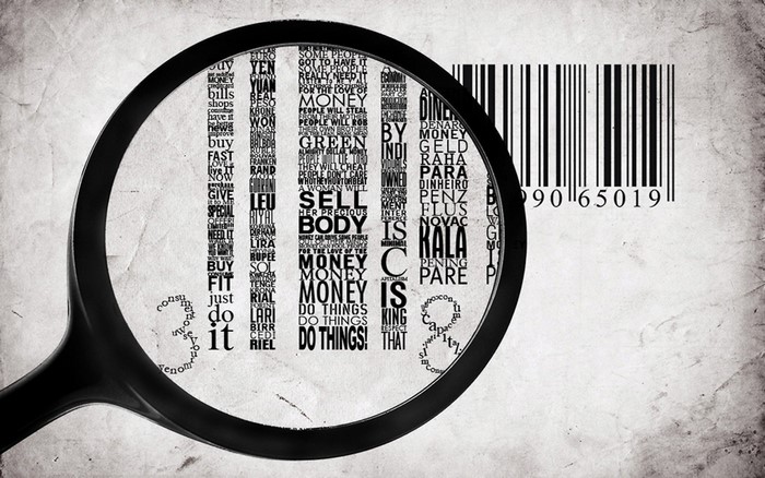 Magnifying glass over text and barcode