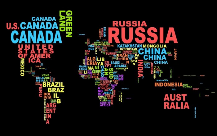 World map made of country names