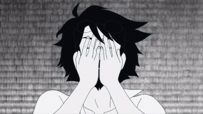 Watashi from The Tatami Galaxy covering face