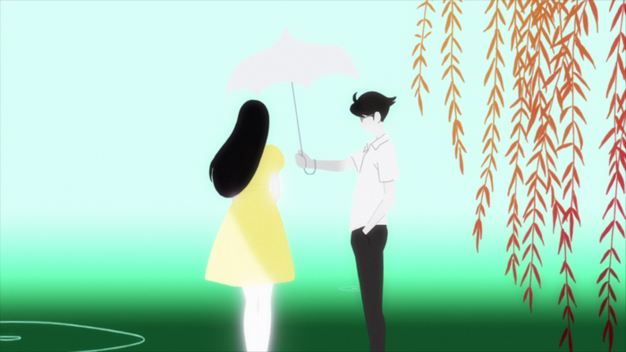 Watashi from The Tatami Galaxy holding an umbrella