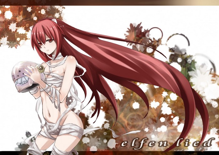 Nyu in Elfen Lied with Flowing Red Hair