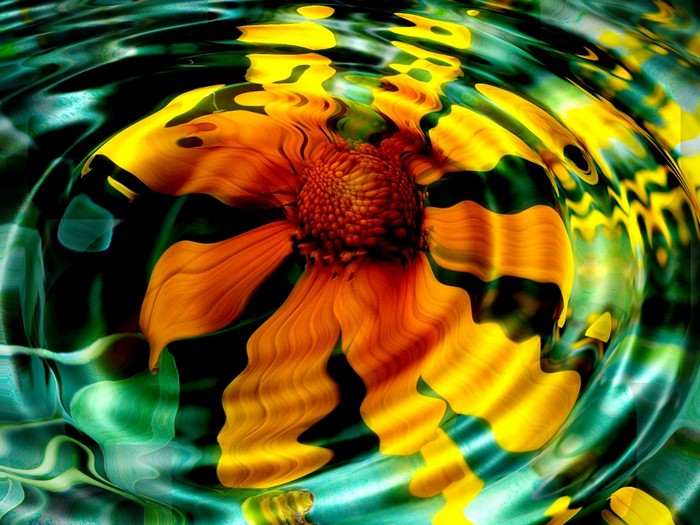 Abstract yellow flower with water ripples
