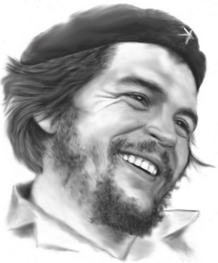 Monochrome sketch of Che Guevara wearing a beret