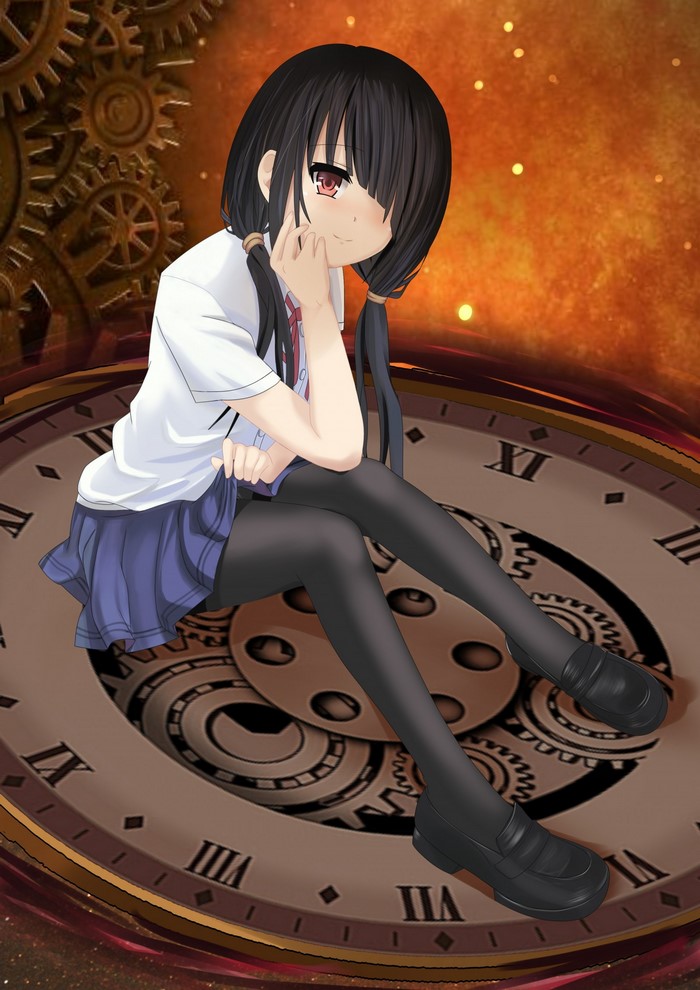 Kurumi Tokisaki from Date A Live sitting on a clock