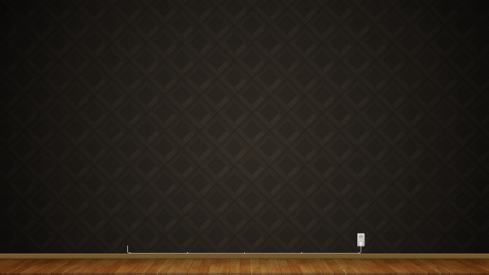 Dark patterned wall with wooden floor and electrical outlet