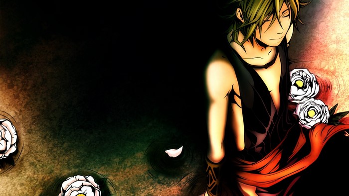Anime character with flowers and dark background