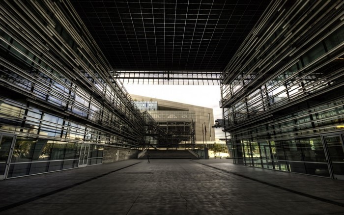 Modern architecture with glass and metal facade