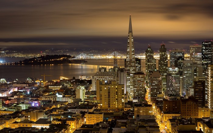 San Francisco Night Skyline with Transamerica Pyramid