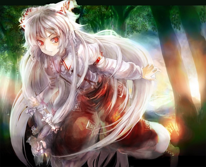 Fujiwara no Mokou from Touhou in a forest
