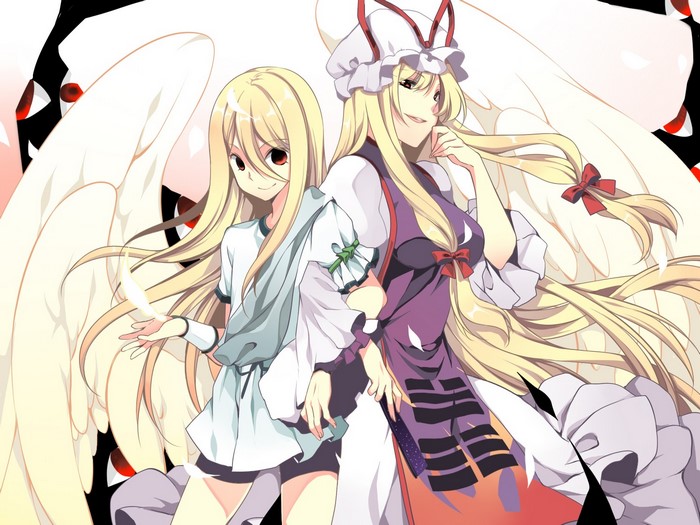 Two anime girls with white wings