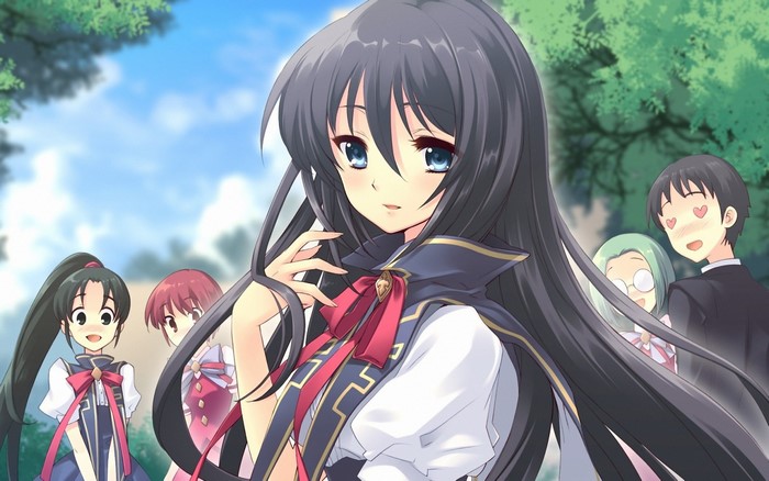 Anime characters in a park setting