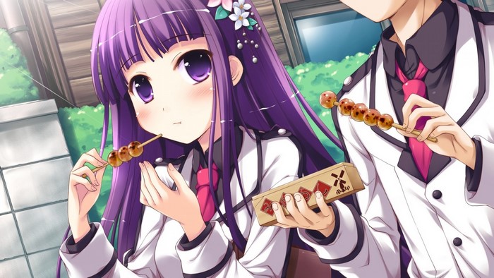 Anime girls eating dango skewers