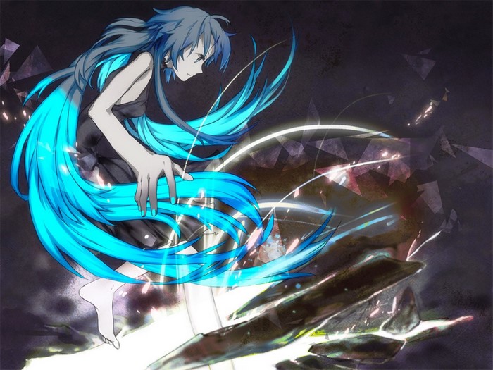 Anime girl with glowing blue hair