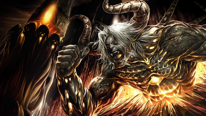 Demon with horns and wings roaring