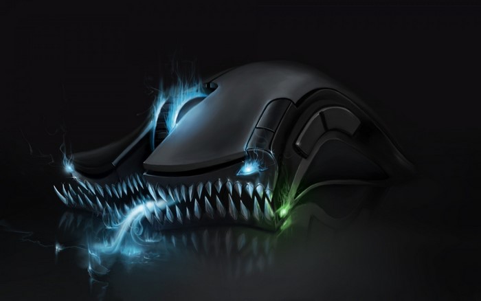 Razer gaming mouse with glowing blue and green effects