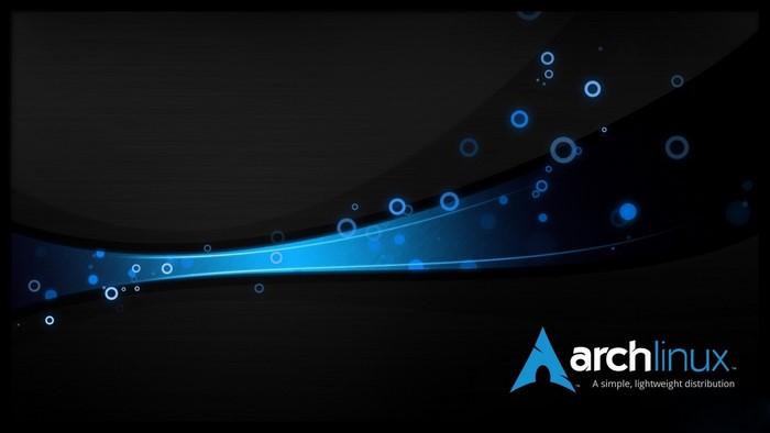 Arch Linux logo and abstract blue light design