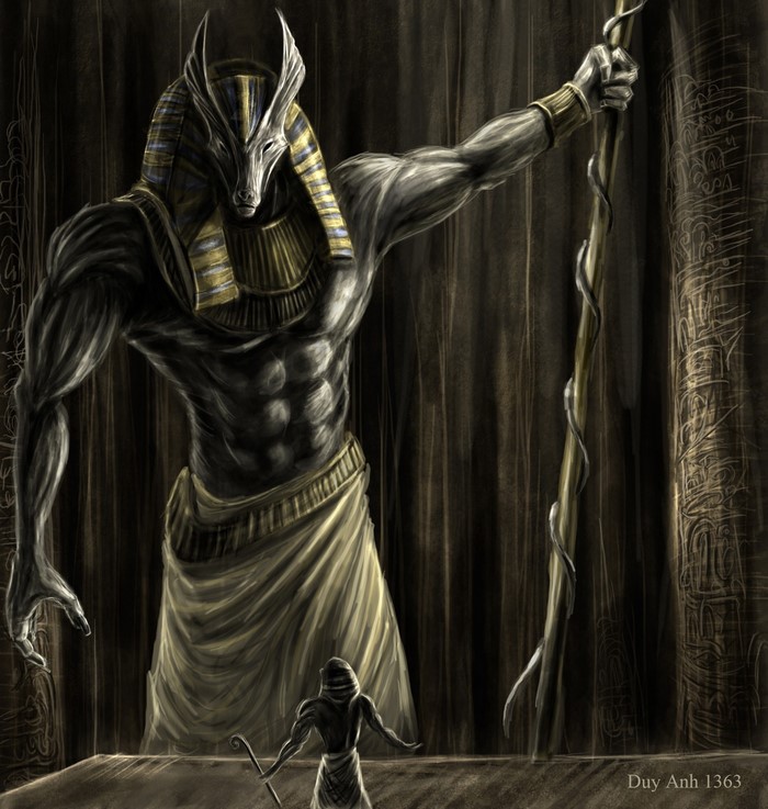 Majestic Anubis Statue in Dark Mythological Setting
