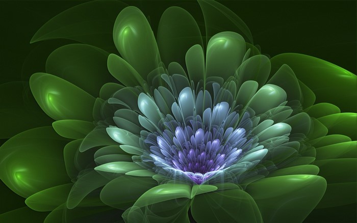 Abstract fractal flower with green and purple petals
