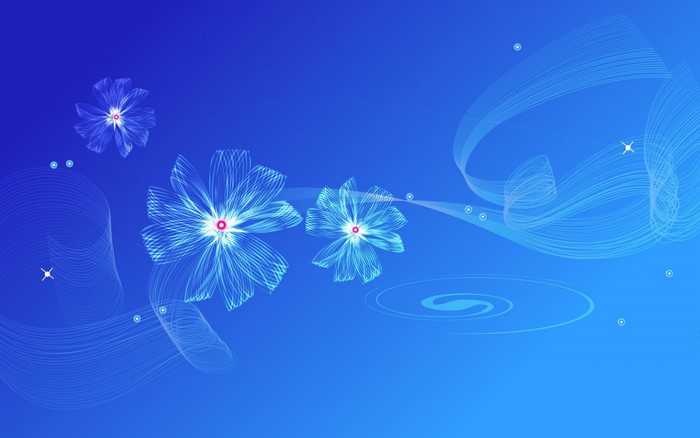 Blue abstract flowers with swirling lines