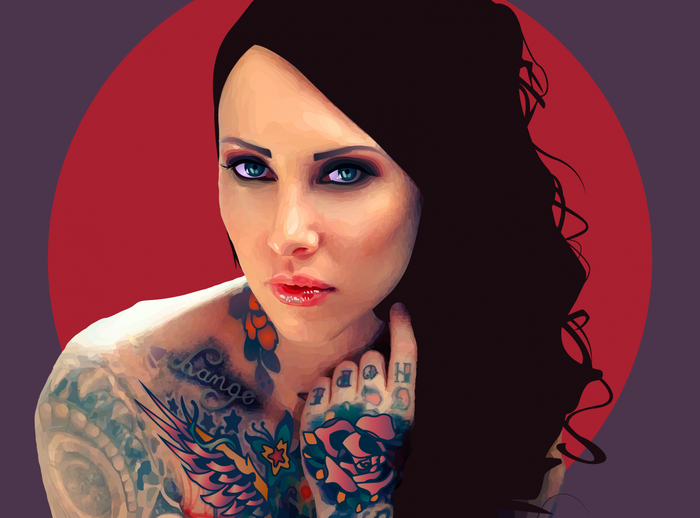Woman with tattoos and dark hair
