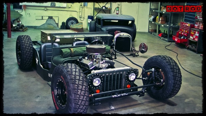Custom Hot Rod Jeep in a garage