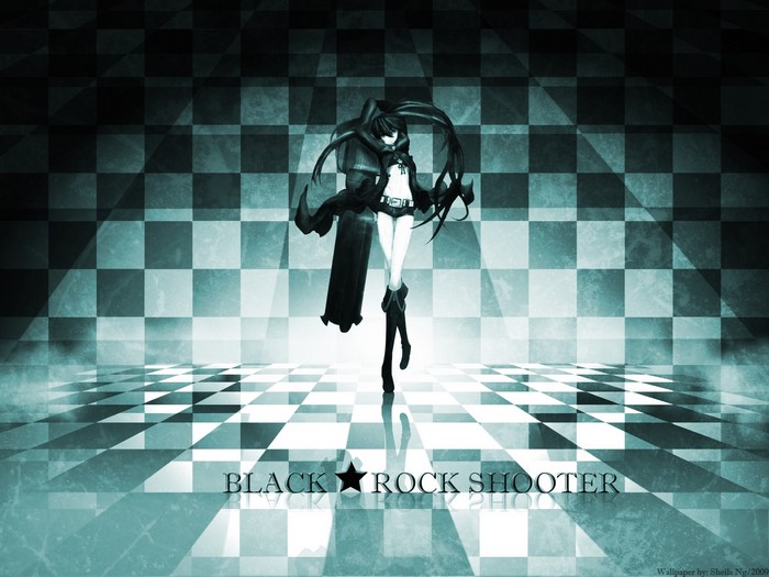 Black Rock Shooter anime character on checkered floor