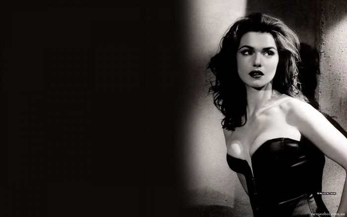 Rachel Weisz in black and white portrait