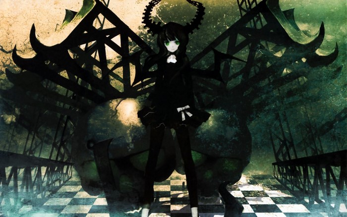 Black Rock Shooter with black wings and horns