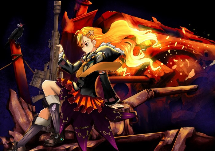 Anime girl with sniper rifle and raven