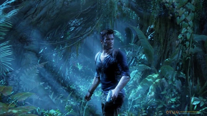 Nathan Drake from Uncharted 4 in a jungle