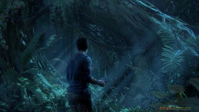 Nathan Drake from Uncharted 4 in a jungle