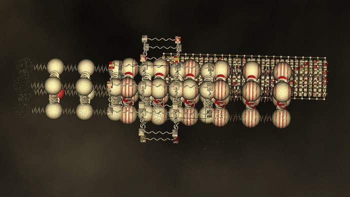 Abstract molecular structure with springs and spheres