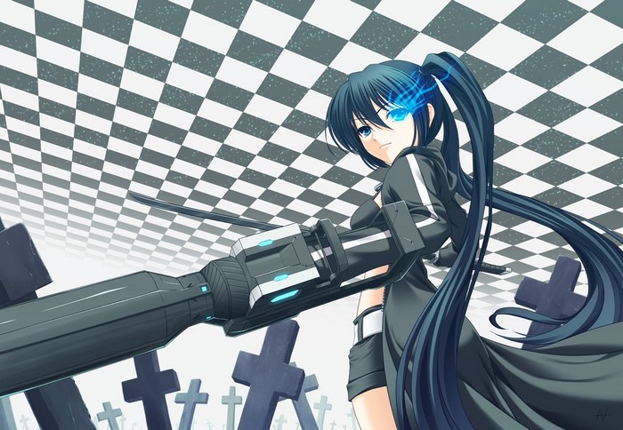 Black Rock Shooter with giant cannon in graveyard