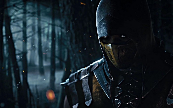 Scorpion from Mortal Kombat in a dark forest