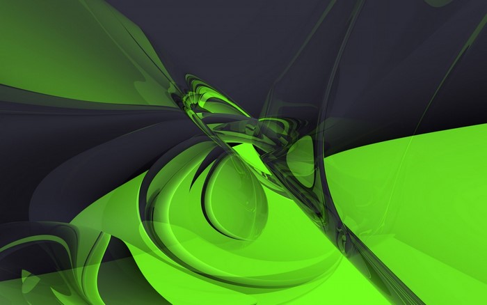 Abstract 3D digital art with green and dark gray shapes
