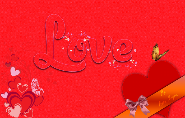 Love text with hearts and butterflies