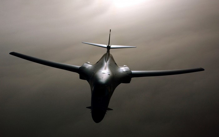 Rockwell B-1 Lancer bomber flying in the sky