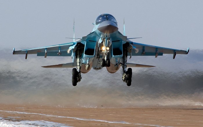 Sukhoi Su-34 fighter jet taking off