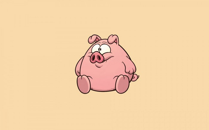 Cartoon pig sitting on a plain background
