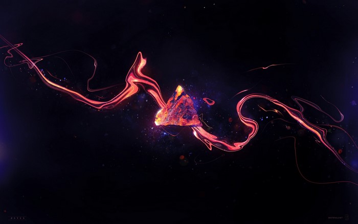 Abstract glowing lava triangle with light trails