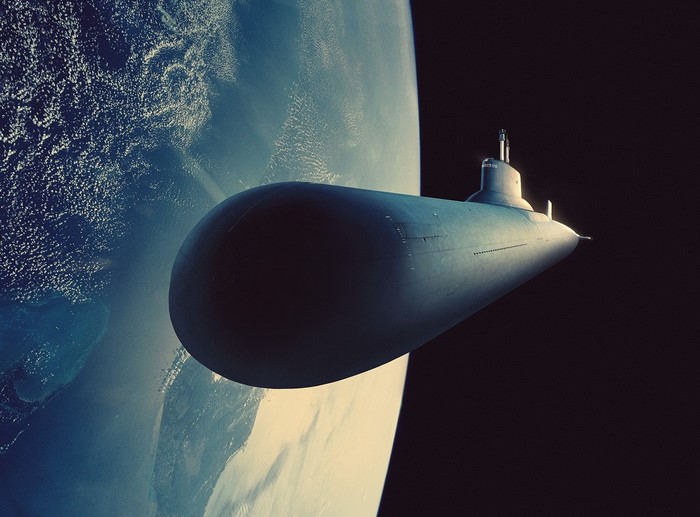Submarine in orbit above Earth