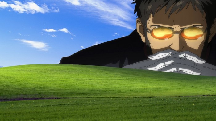 Gendo Ikari from Neon Genesis Evangelion on Bliss background