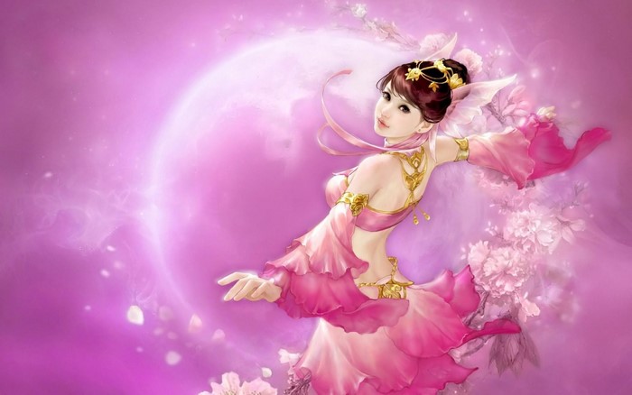 Anime girl in pink dress with flowers