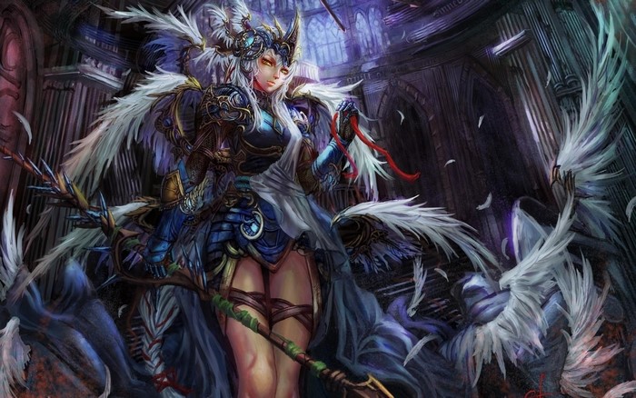 Anime knight with white wings and armor