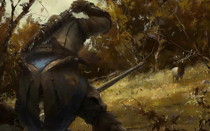 Assassin from Assassin's Creed III hunting a deer