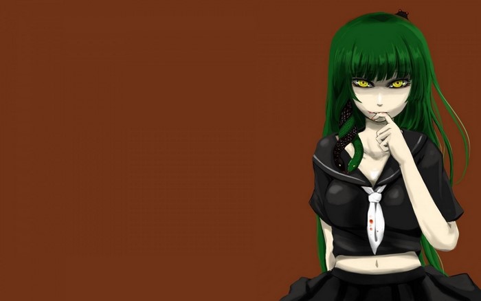 Anime girl with green hair and snake
