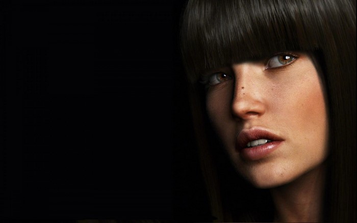 Close up portrait of a woman with bangs